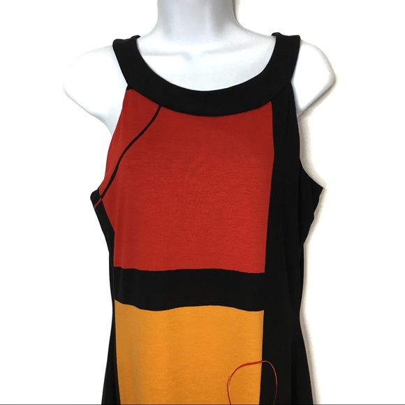 Joseph Ribkoff Dress Sz 6 Orange Red Black - Picture 2 of 7